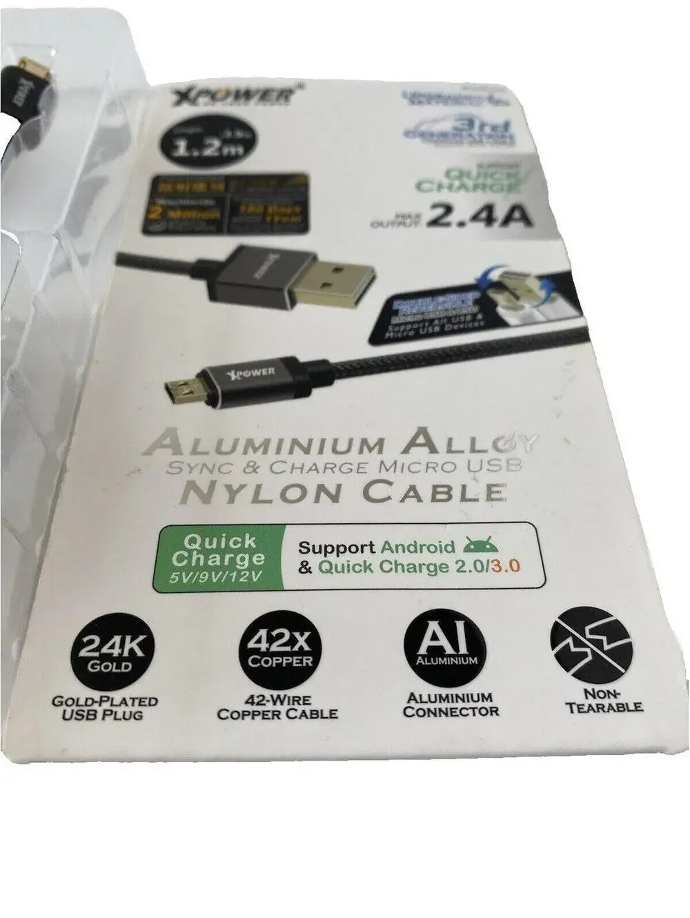 Gold-Plated Aluminum Alloy Micro USB Cable - Sync & Charge Nylon Cord, Durable!